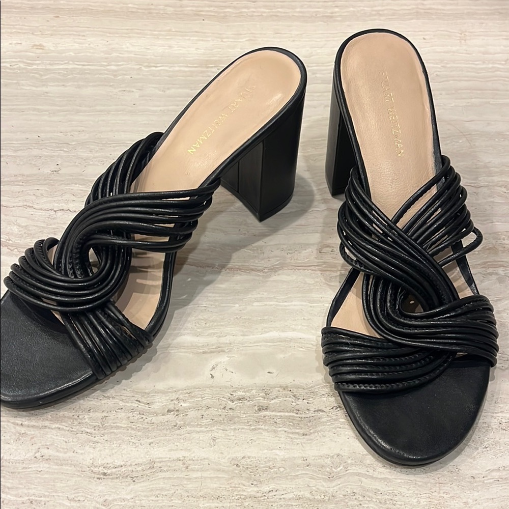 Stuart Weitzman Black Chunky Heel Sandals